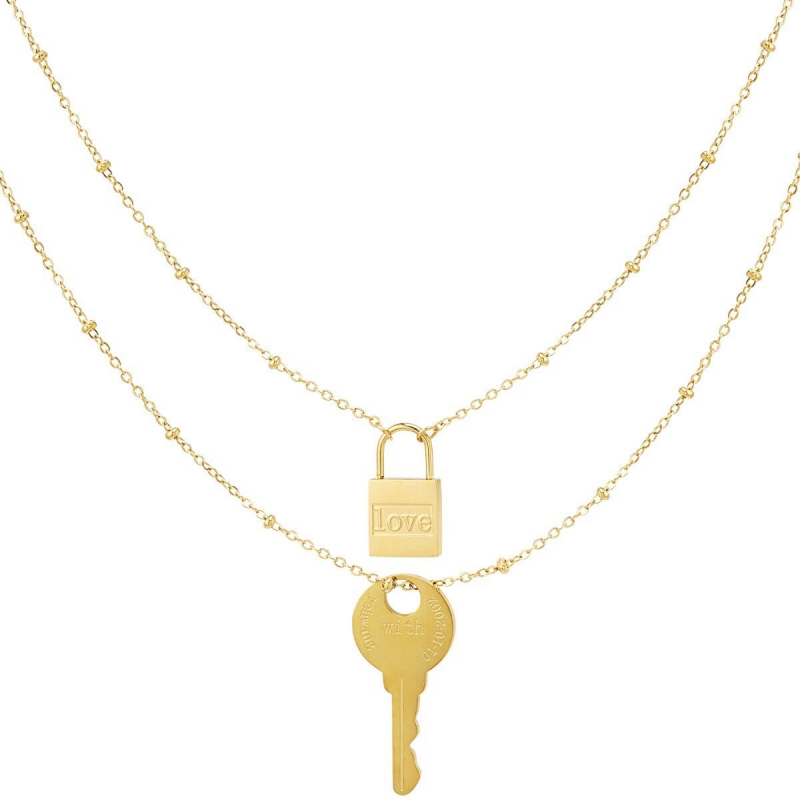 Diamond Lock & Key Necklace - Gold