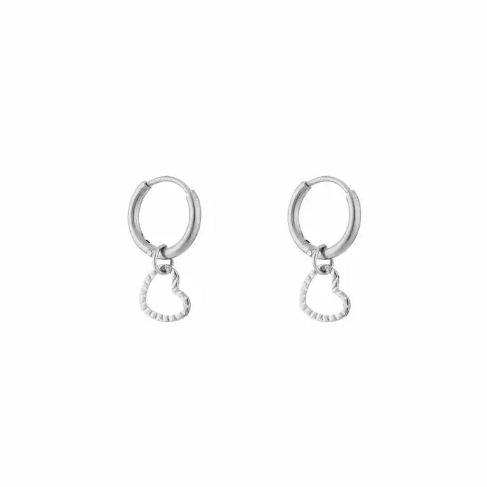 Ruby Heart Earrings - Silver