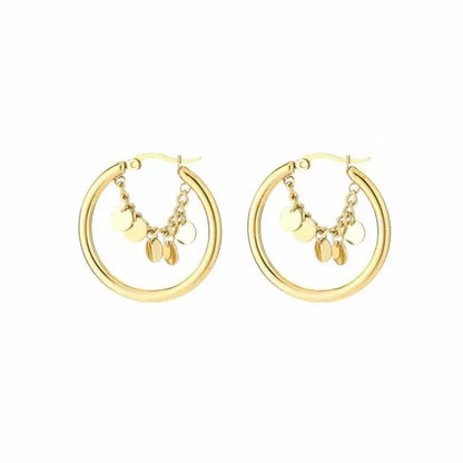 Tiny Hoop With Coin Earrings - Gold