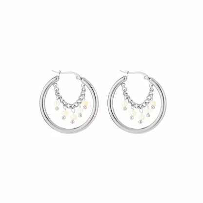 Tiny Hoop With Party Earrings - Silver