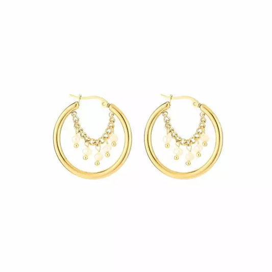 Tiny Hoop With Party Earrings - Gold