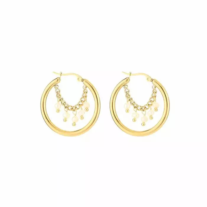 Tiny Hoop With Party Earrings - Gold