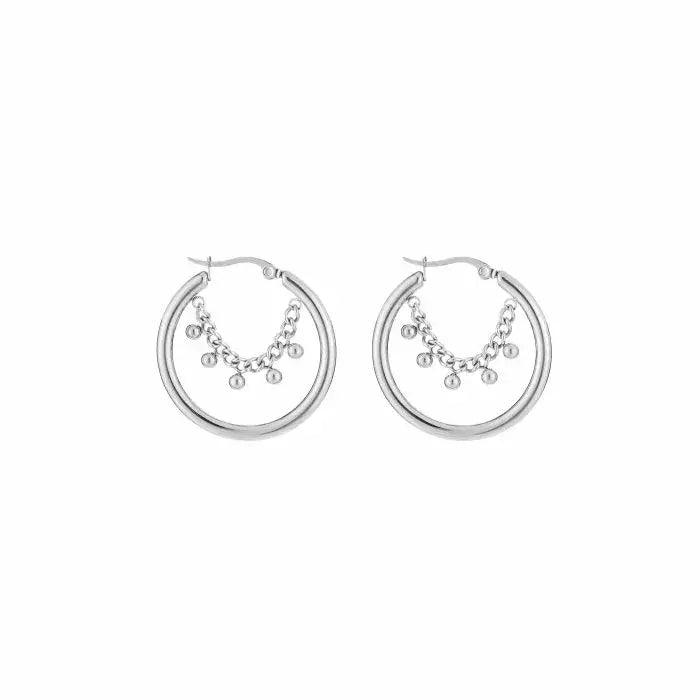 Tiny Hoop With Dot Earrings - Silver