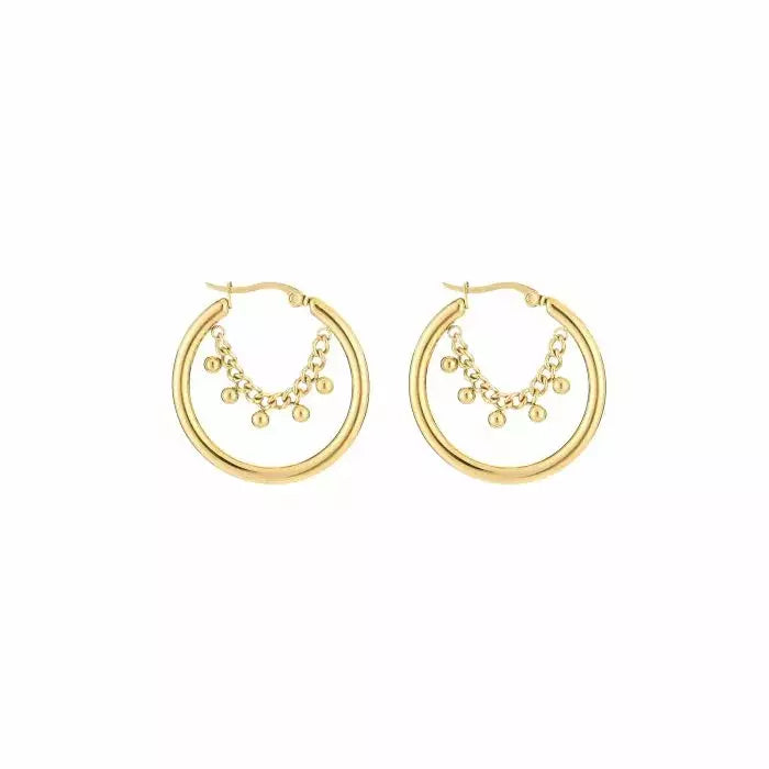 Tiny Hoop With Dot Earrings - Gold