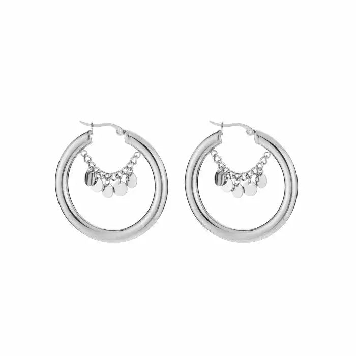 Hoop With Coin Earrings - Silver - Sieradenbycelin Sieradenbycelin Sieradenbycelin