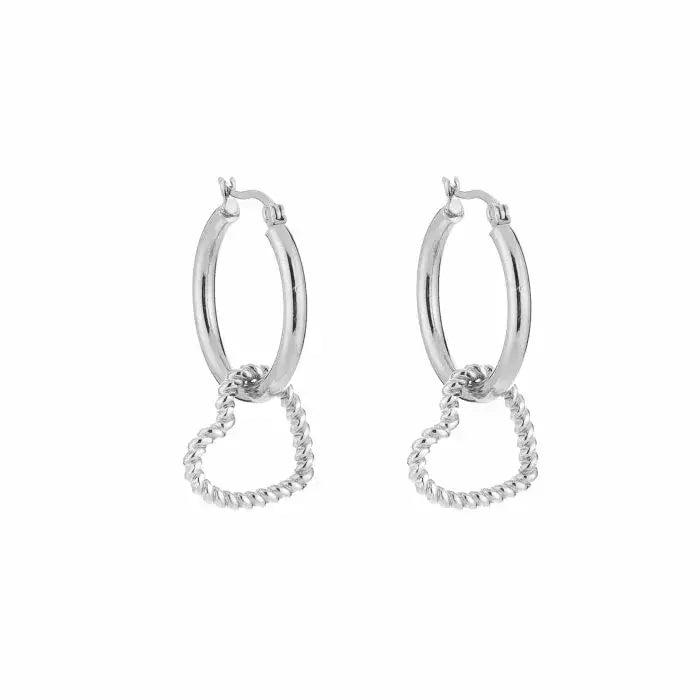 Open Twisted Heart Earrings - Silver