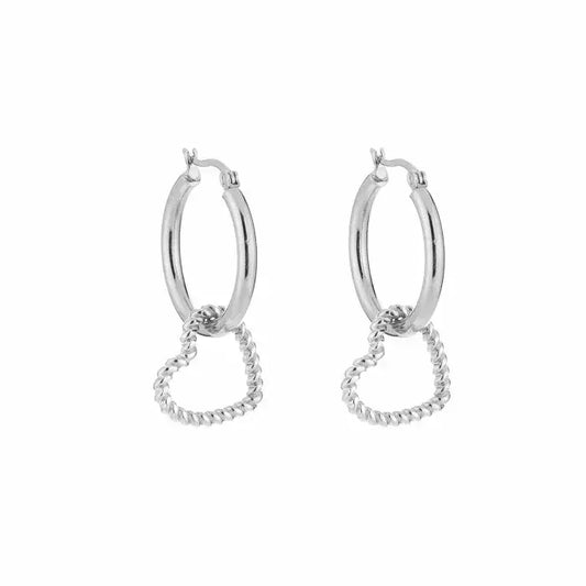 Open Twisted Heart Earrings - Silver