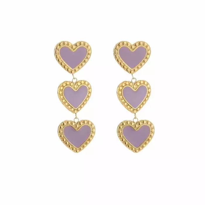Colour Heart Earrings - Gold Lila