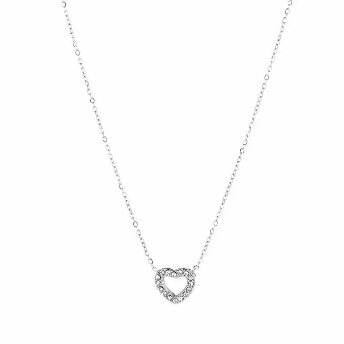 Renske Heart Strass Necklace - Silver