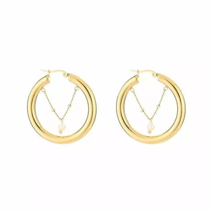 Hoop With Pearl Earrings - Gold - Sieradenbycelin Sieradenbycelin Sieradenbycelin